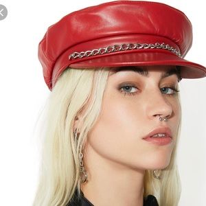 Red moto cap